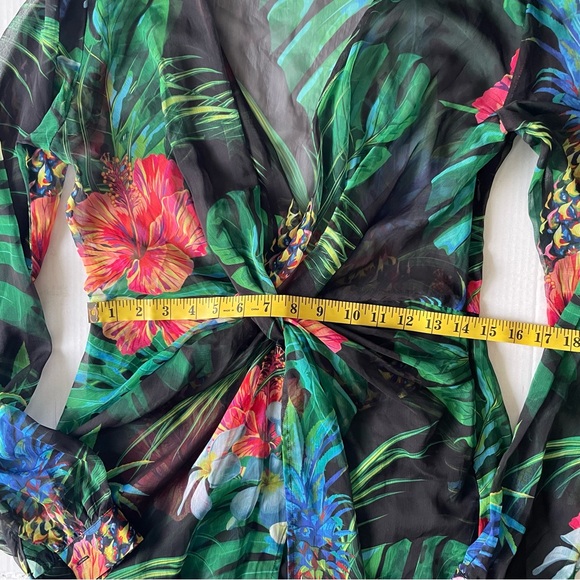 The Sang Vibrant Tropical Floral Print Maxi Dress Sheer Lined Skirt Under - Picture 8 of 10